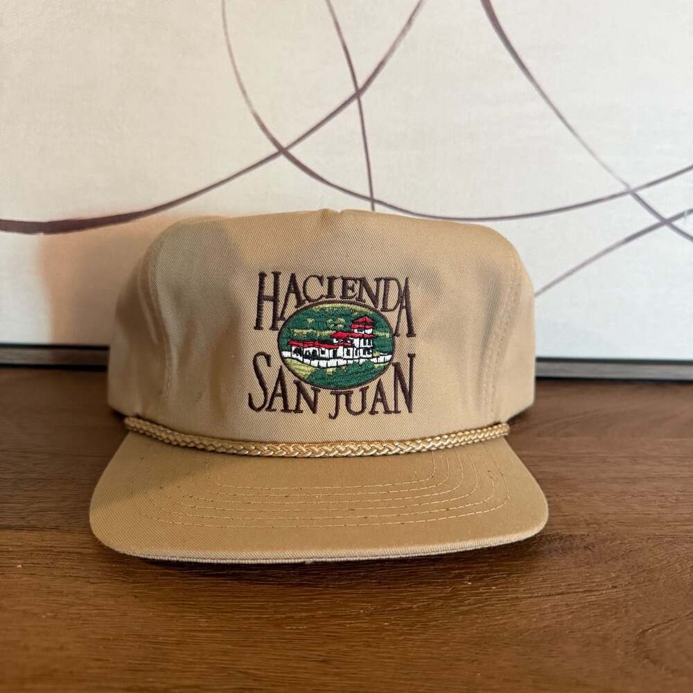 Vintage Hacienda San Juan Embroidered Rope Snapback Hat Khaki